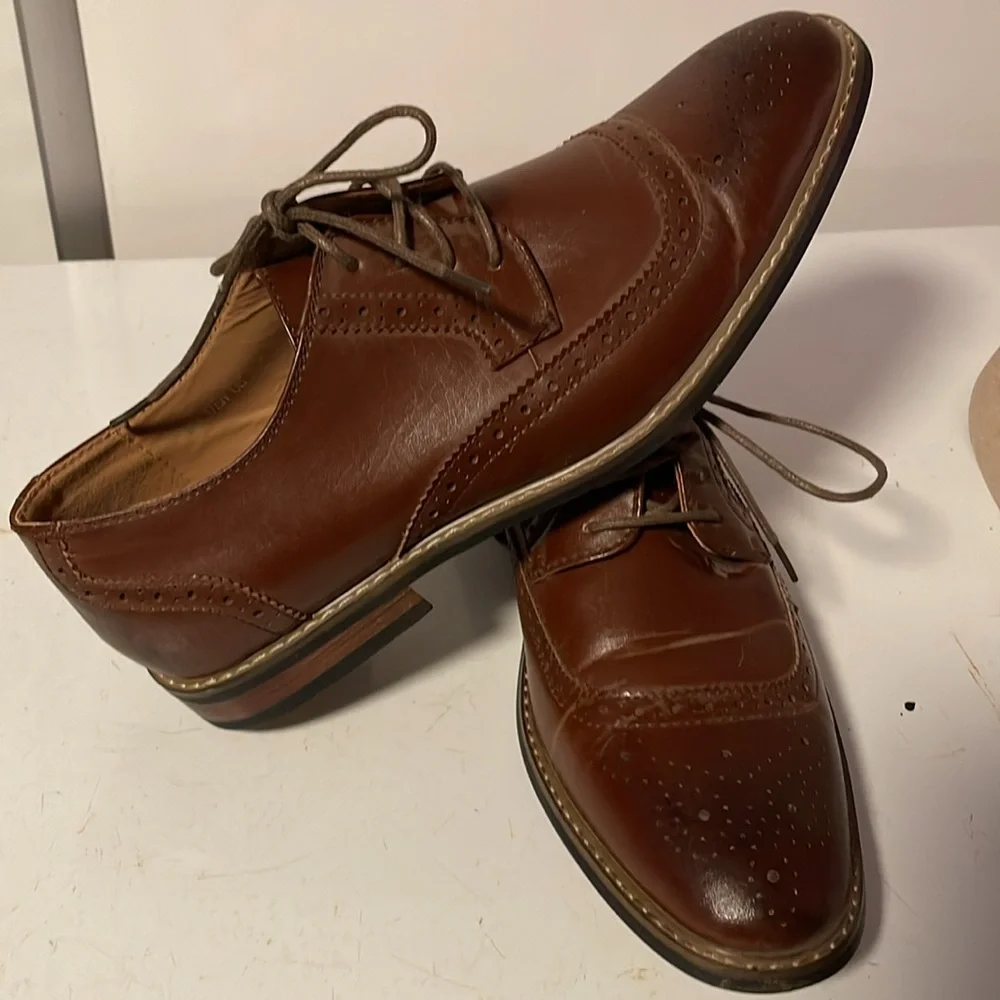Parrazo Men's 10 Modern Cap Toe Cognac Brown Lace Up Wooden 05 Oxfords Shoes
